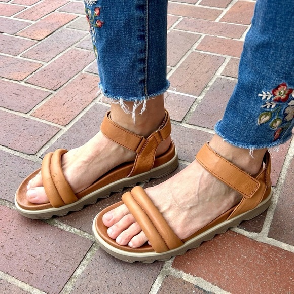 Cougar Nolo Sandals Cognac Brown Tan Leather Flatform Strappy Sawtooth Size 10 - Picture 7 of 13
